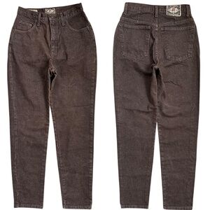 Vintage 90s Express High Rise Tapered Leg Zipper Fly Cotton Brown Jeans Size 7/8